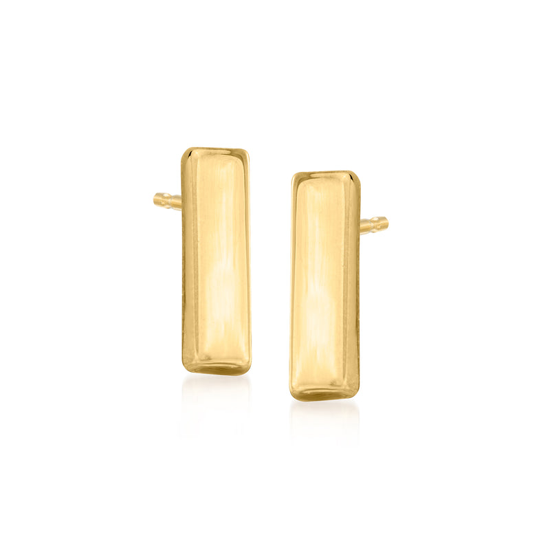 14kt yellow gold bar post earrings with smooth rectangular design