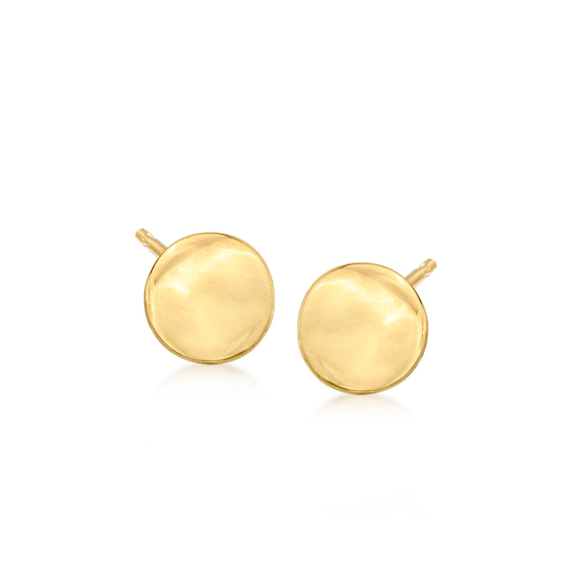 14kt yellow gold disc stud earrings with round polished finish