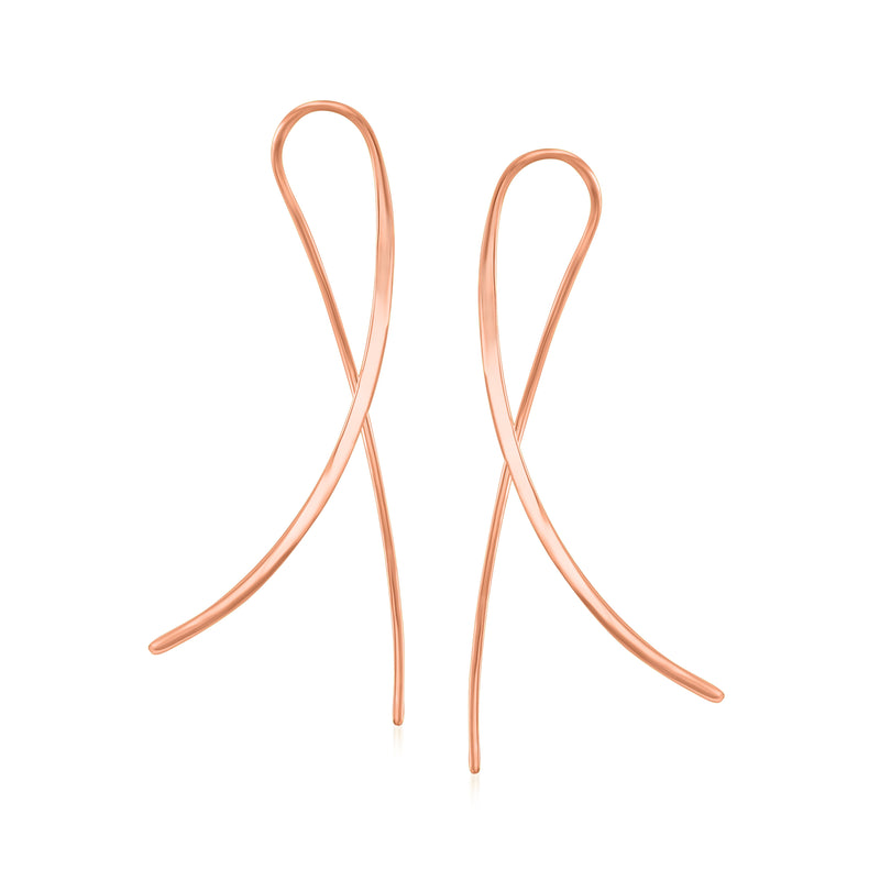 14kt rose gold loop-style drop earrings, two slender curved loop drops.