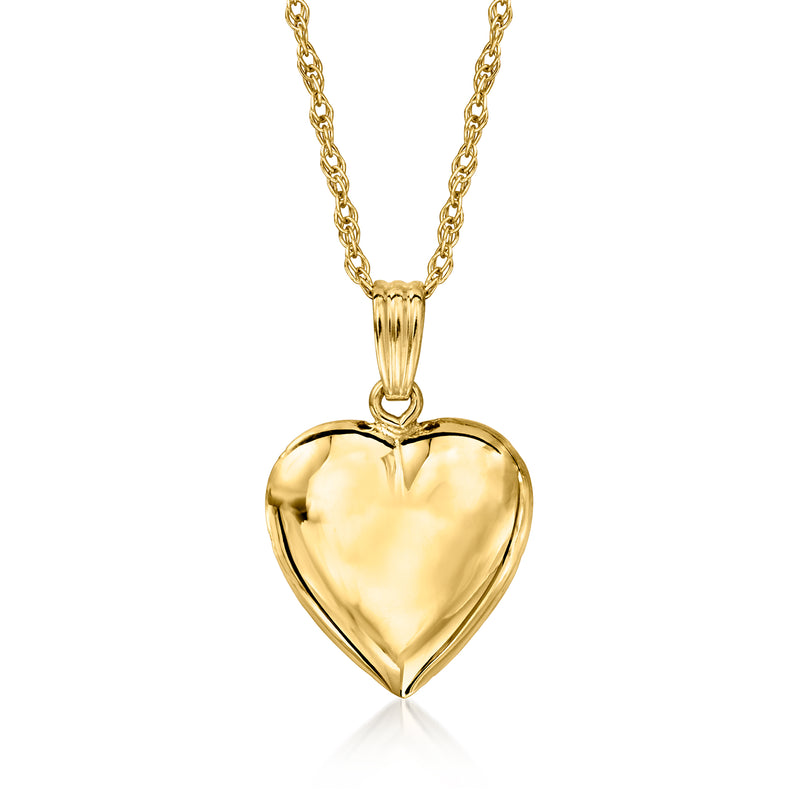 14kt yellow gold puffed heart pendant necklace with linked chain