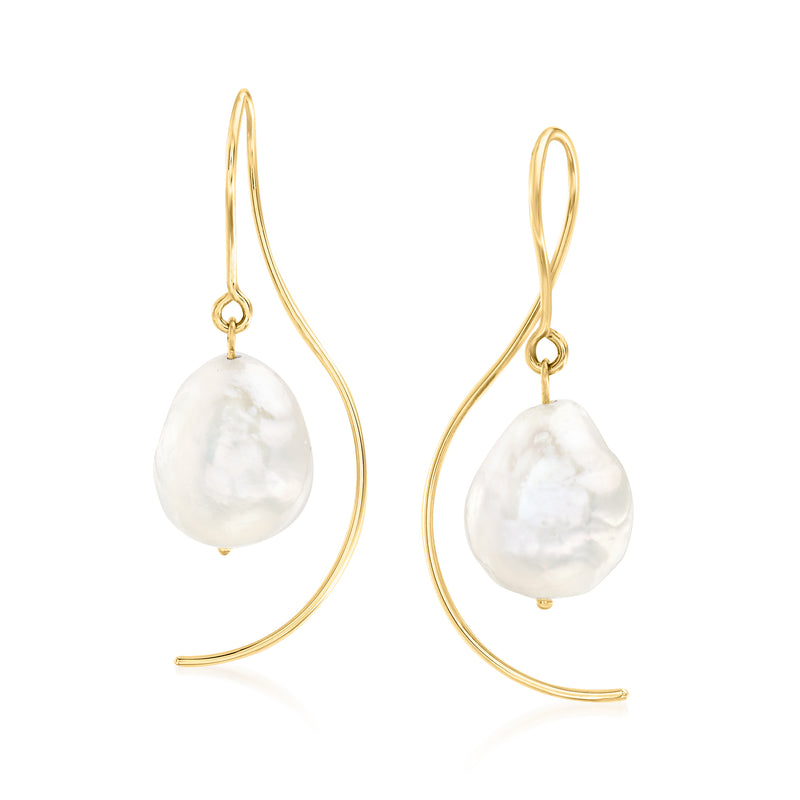 14kt yellow gold earwire drop earrings with baroque white pearl