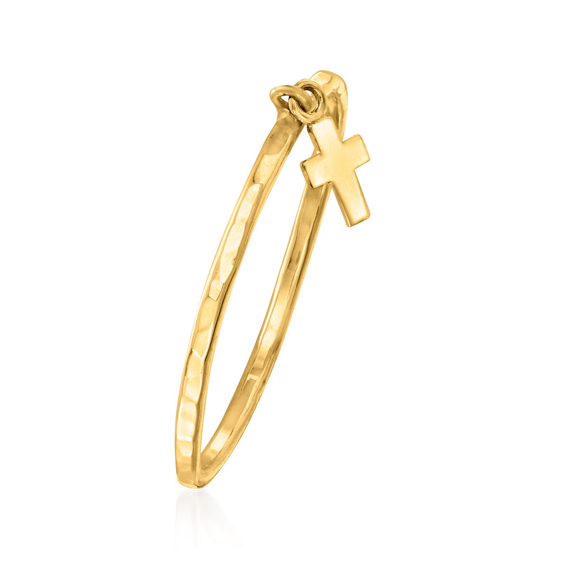 14kt yellow gold cross charm ring with side view of cross pendant