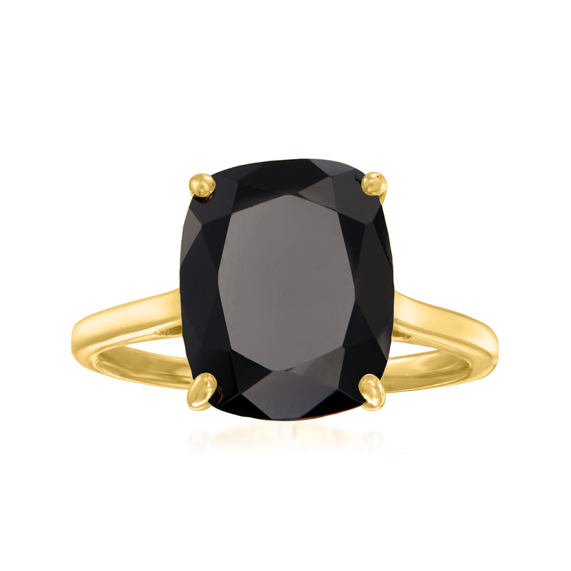 Gold over sterling ring with oval black onyx center and four round prongs