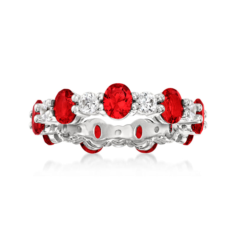 Sterling silver eternity band with red simulated ruby and clear CZ stones
