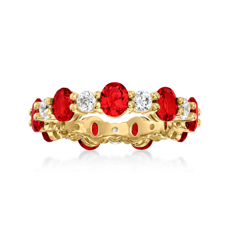 18kt gold over sterling eternity band with red simulated ruby and clear CZ accents