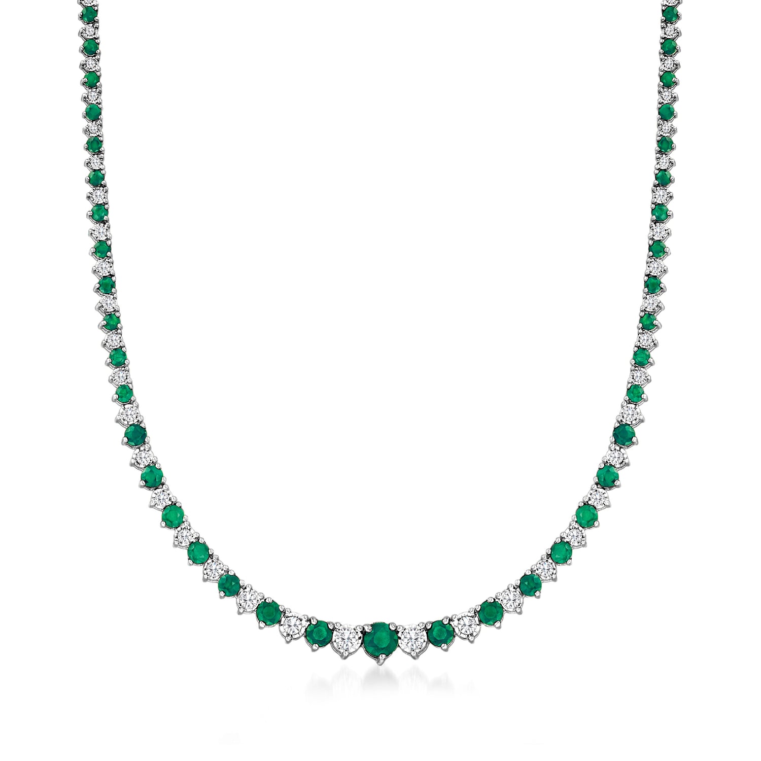 5.50 ct. t.w. Emerald and 1.50 ct. t.w. Diamond Tennis Necklace in Sterling Silver