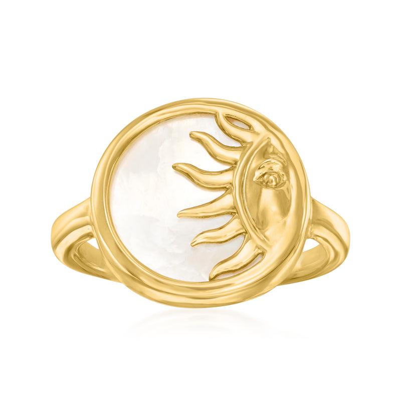 18kt gold over sterling sun ring with mother-of-pearl center and raised rays