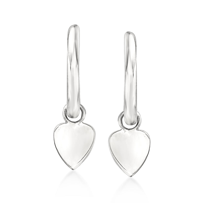 14kt white gold hoop drop earrings with heart charms