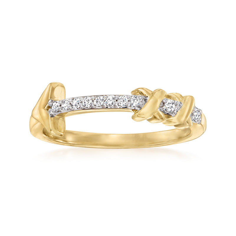 Gold over sterling diamond arrow ring with channel-set stones and 2 round diamond accents