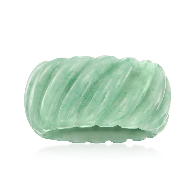 Jade ribbed ring, light green oval band with ridged texture