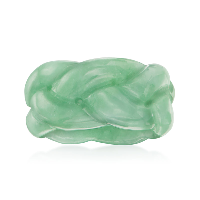 Jade braid ring in light green, braided knot band with polished shine