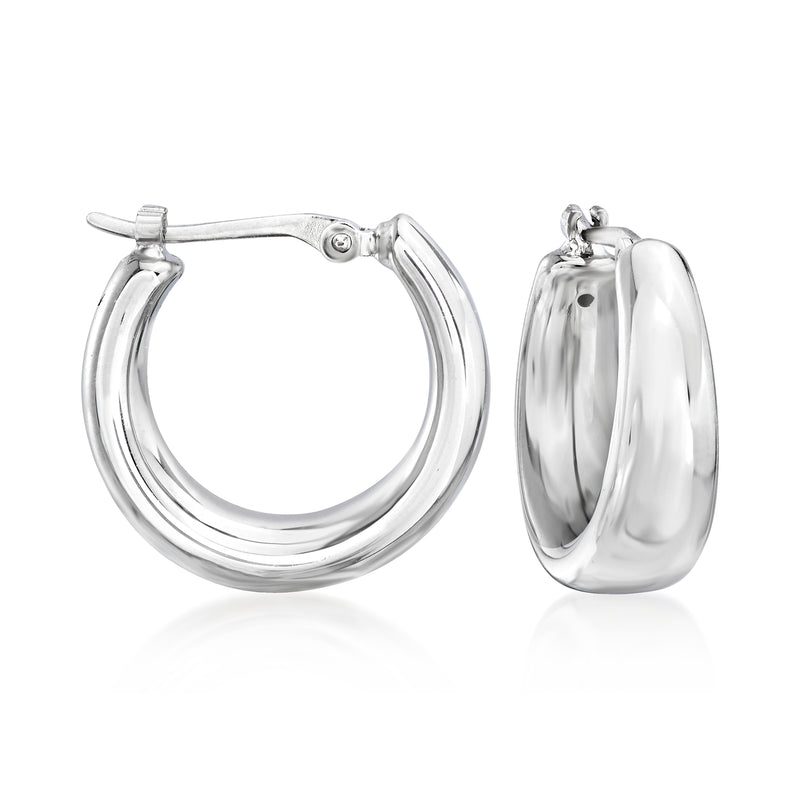 14kt white gold hoop earrings, polished oval hoops with clasp