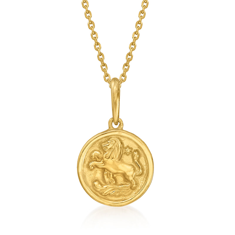 14kt yellow gold round zodiac pendant on link chain necklace
