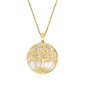 Mother-of-Pearl Tree of Life Pendant Necklace in 18kt Gold Over Sterling. 18"