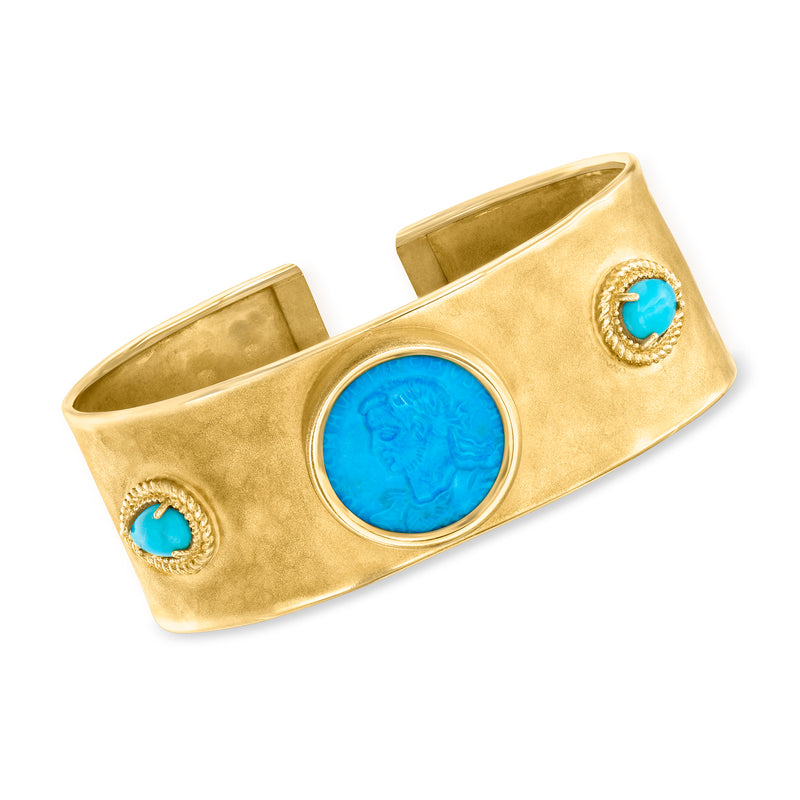 18kt gold over sterling cuff bracelet with blue cameo and turquoise accents