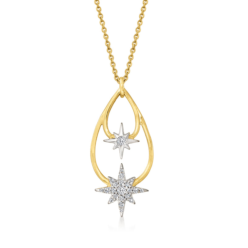 Two-tone sterling silver open-space star pendant necklace with .20 ct t.w. diamond accents