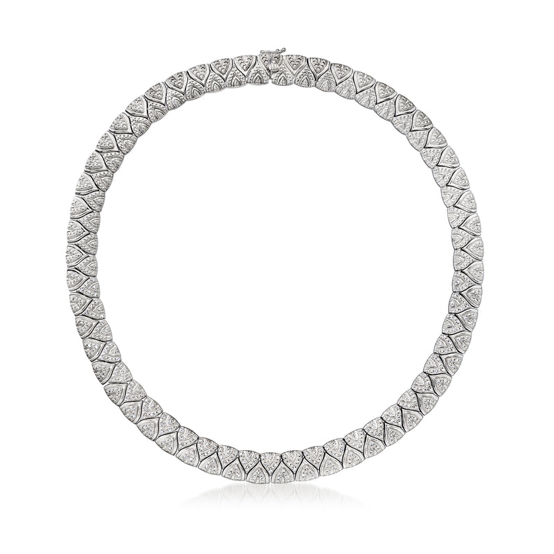 Sterling silver diamond collar necklace with pave-style stones, round shape