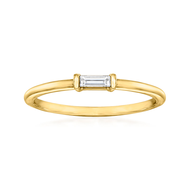 14kt yellow gold diamond ring with rectangular emerald-cut center