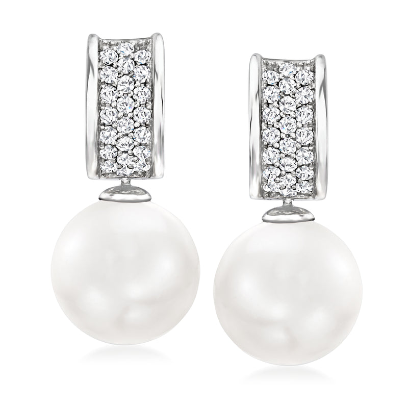 South Sea pearl and diamond drop earrings in 18kt white gold