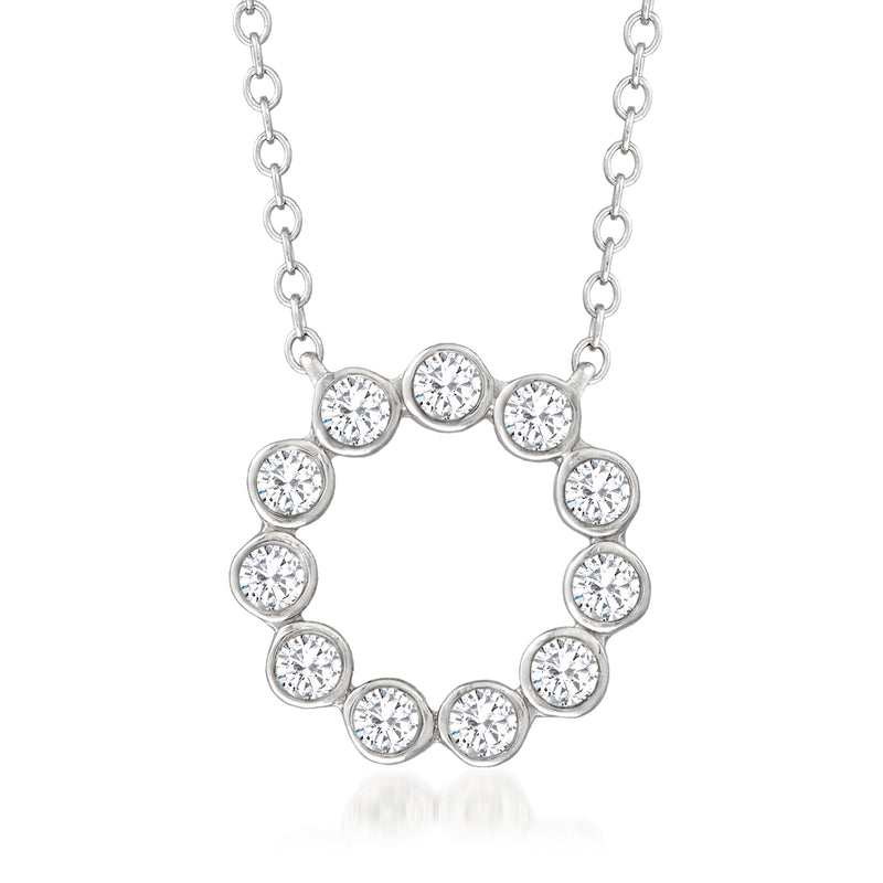Sterling silver open-circle diamond necklace with round bezel-set stones