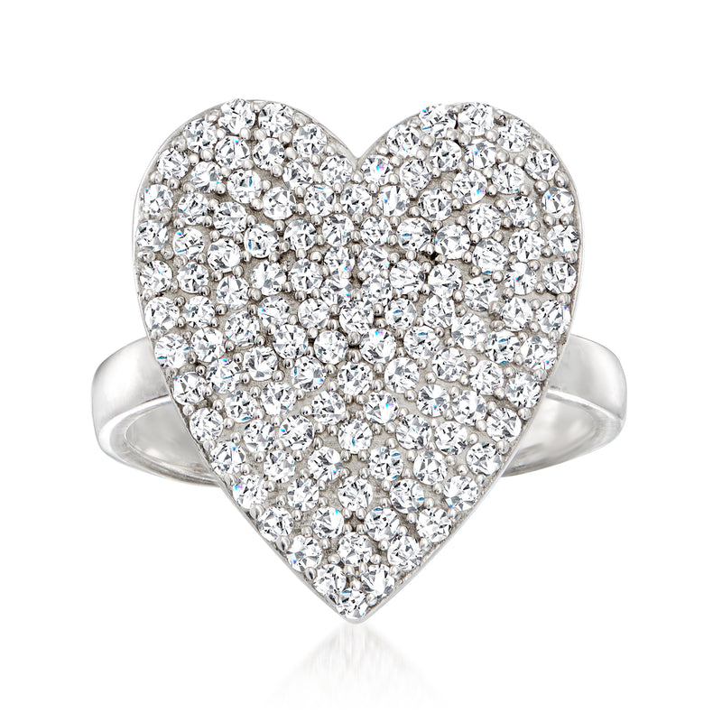 Sterling silver heart ring with white zircon stones