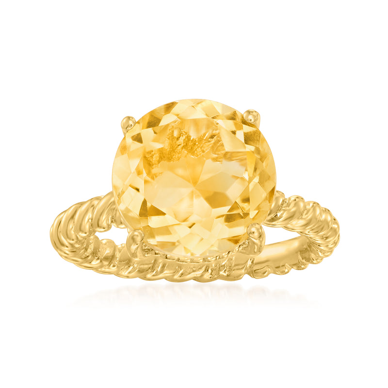 Gold over sterling ring with large round yellow citrine and twisted band