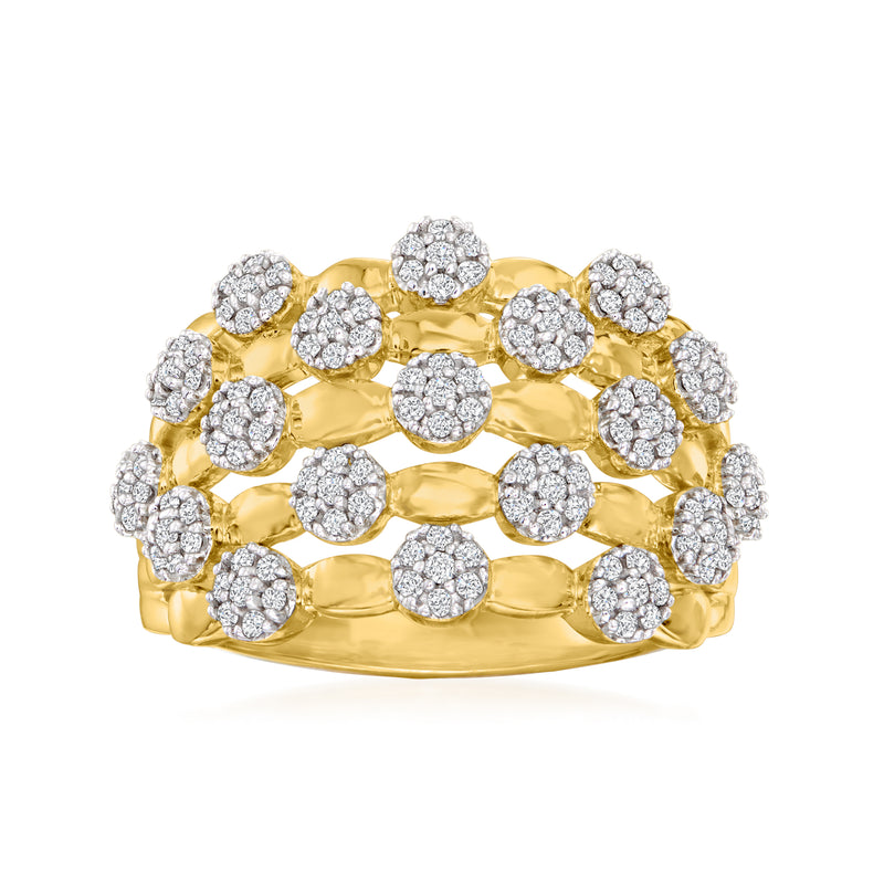 18kt gold over sterling diamond cluster ring with round pavé clusters