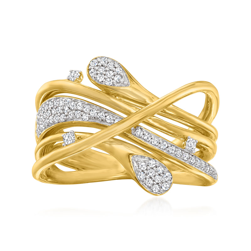 Diamond highway ring in 18kt gold over sterling with pavé accents