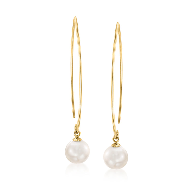 Gold over sterling pearl drop earwire earrings with round white shell pearls
