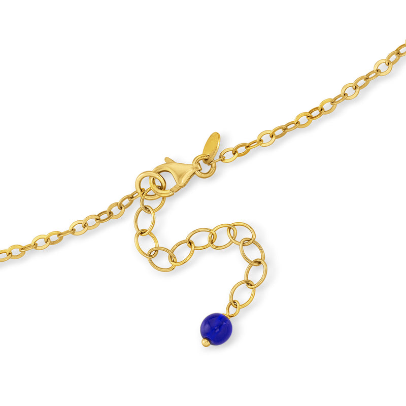 Gold-tone chain necklace with circular links and blue Murano glass bead charm