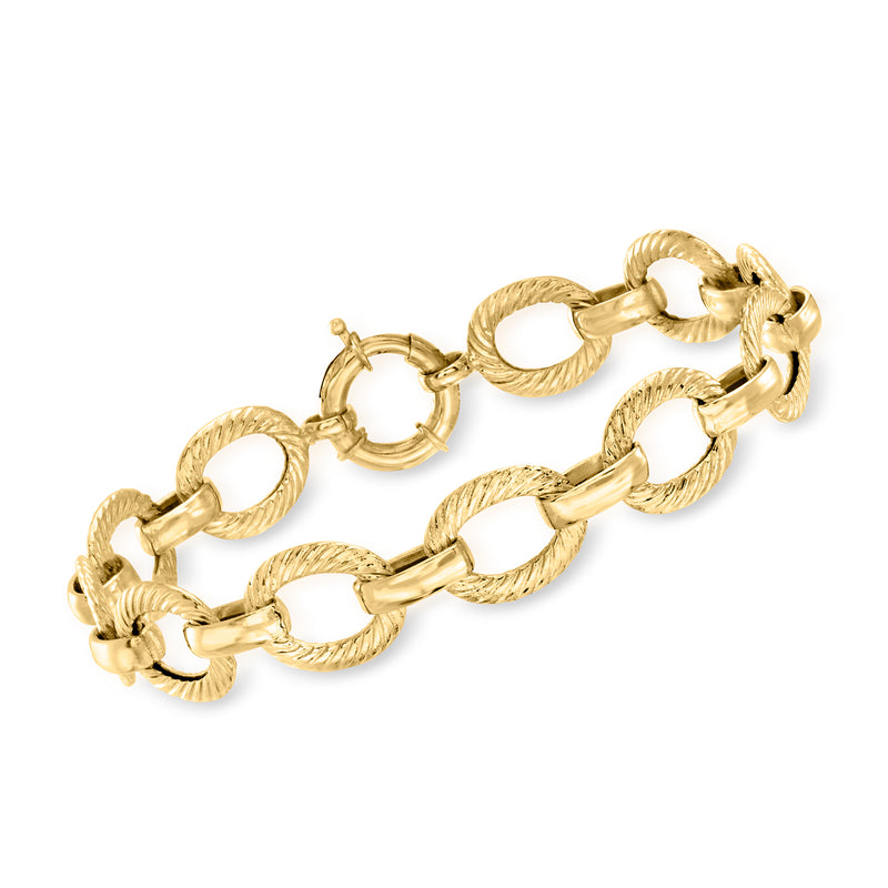 14kt yellow gold oval-link bracelet with rope-textured oval links and clasp