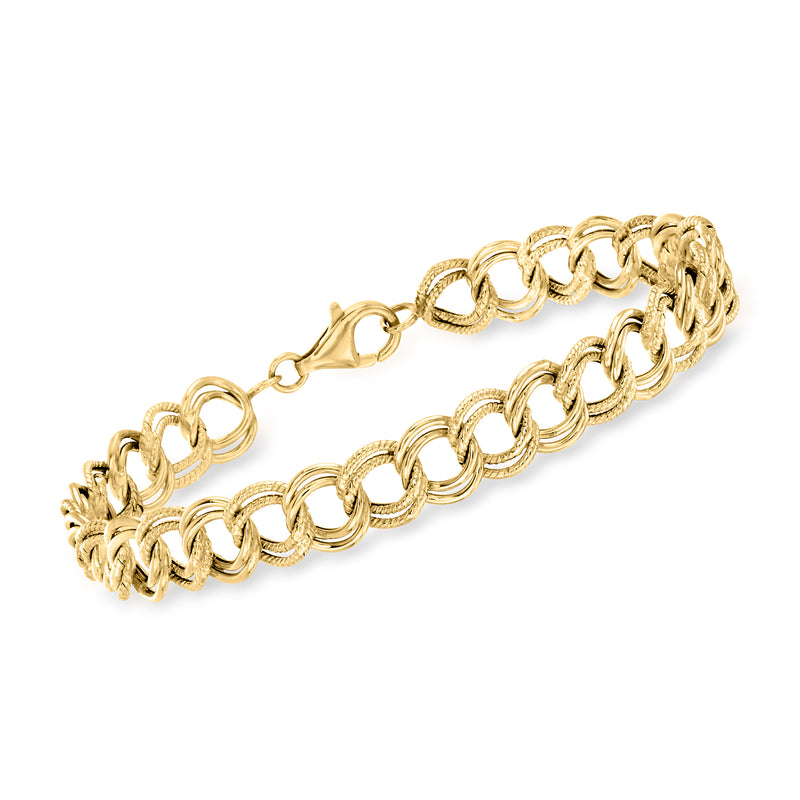 Yellow gold curb-link bracelet with textured and polished chain links