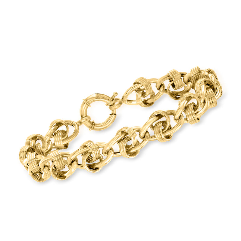 14kt yellow gold bracelet with ribbed rolo and oval link chain