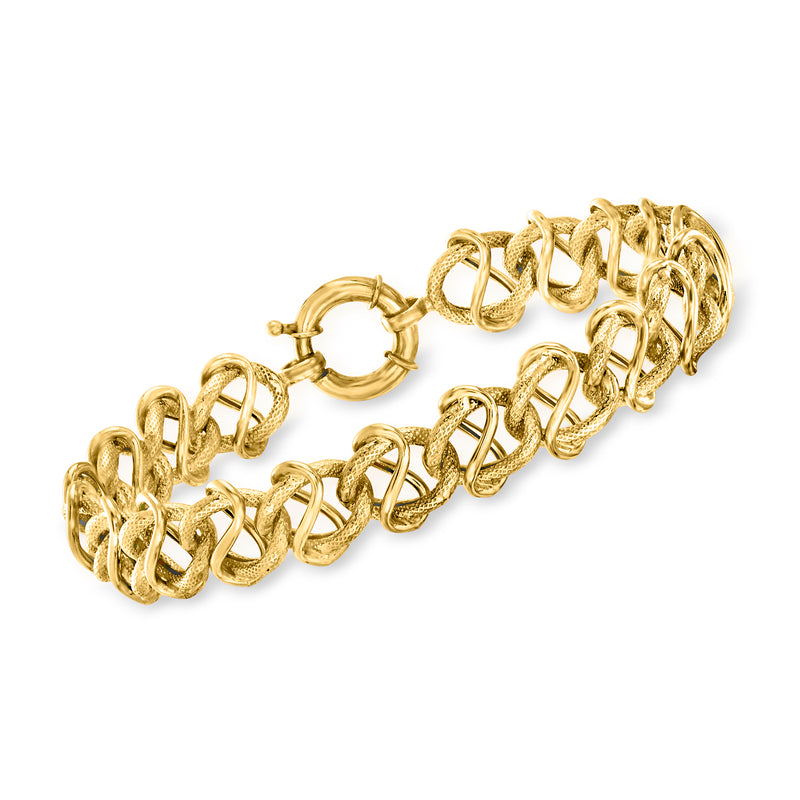14kt yellow gold bracelet with infinity and oval-link chain, polished shine