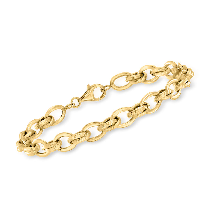 14kt yellow gold alternating double-link bracelet with polished and oval clasp details