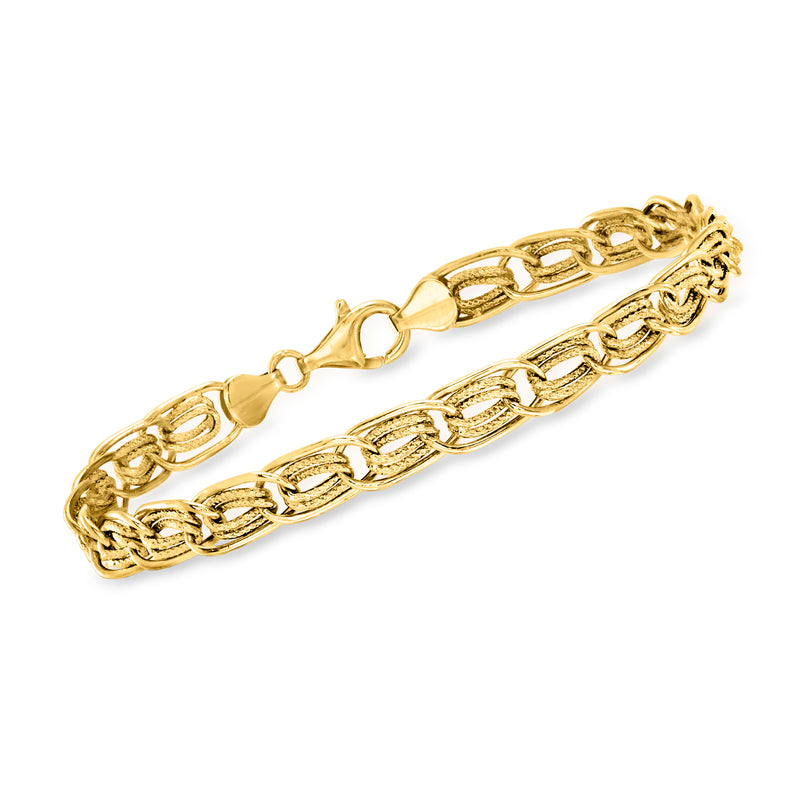 14kt yellow gold bracelet with triple-oval link chain and toggle clasp
