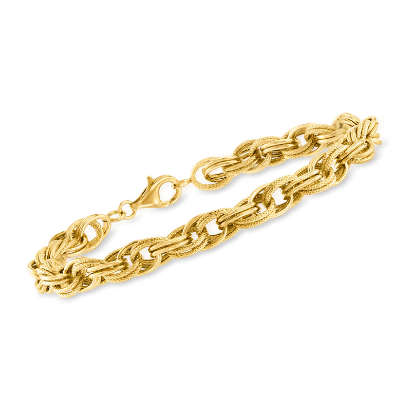 14kt yellow gold twisted oval-link bracelet with clasp, polished chain links