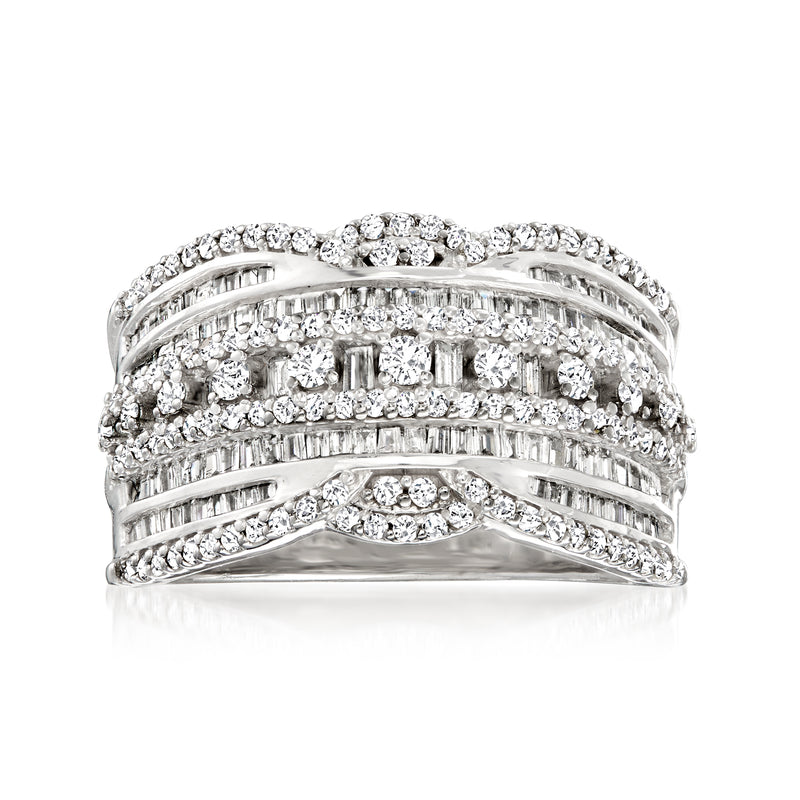 Sterling silver diamond ring with baguette and round stones