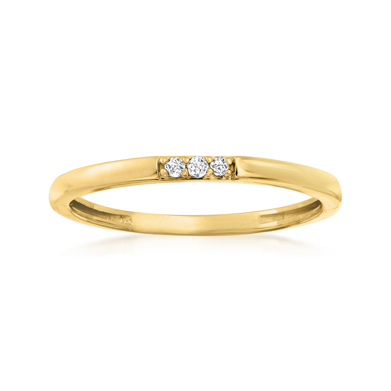 14kt yellow gold ring with three diamond accents across the top
