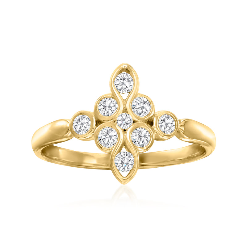 18kt gold over sterling ring with round diamond cluster in leaf-like setting