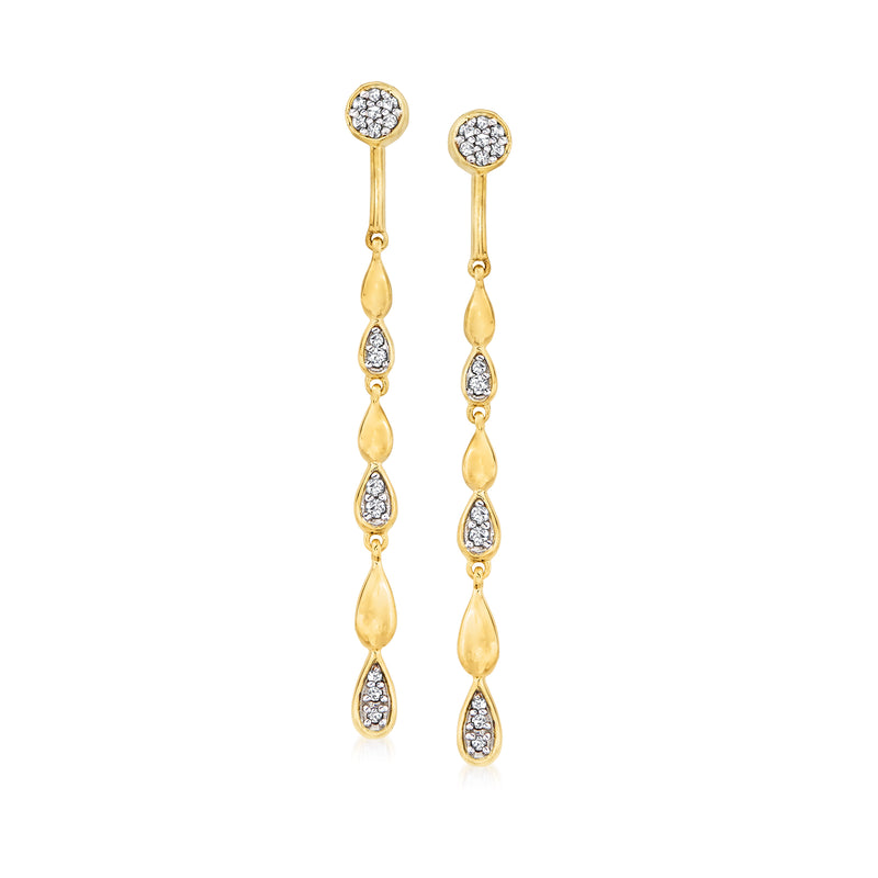 18kt gold over sterling linear drop earrings with round diamond-look stones and drops