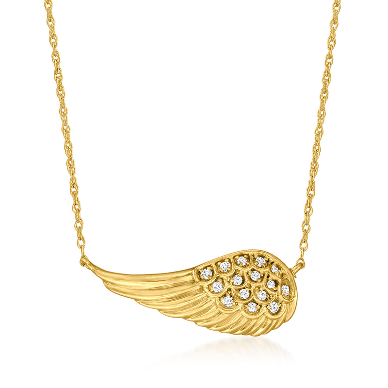 Wing necklace in 18kt gold over sterling with diamond accents