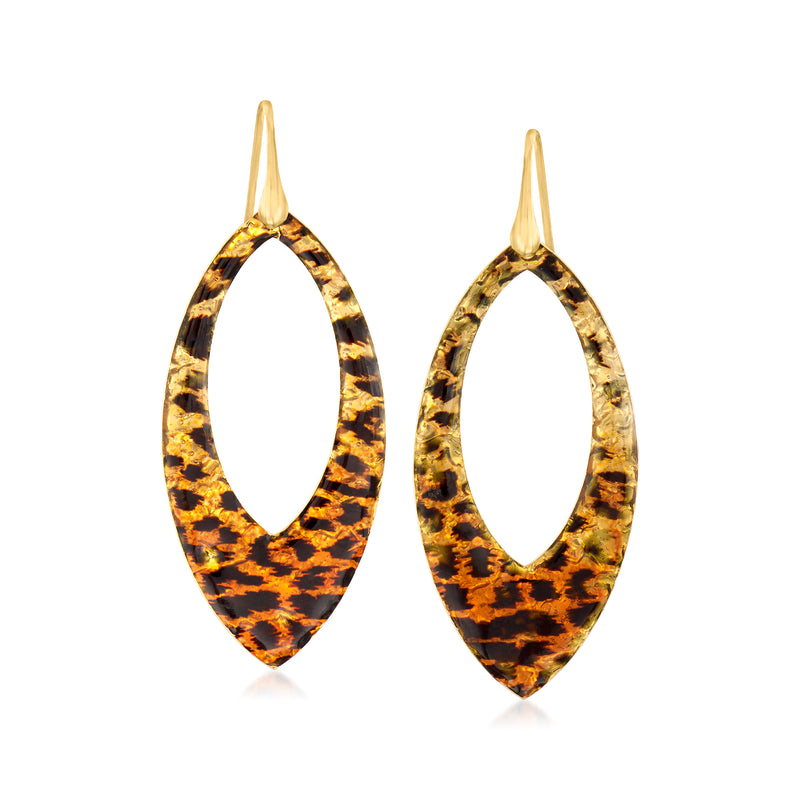 18kt gold over sterling enamel leopard-print drop earrings with oval hoop frames