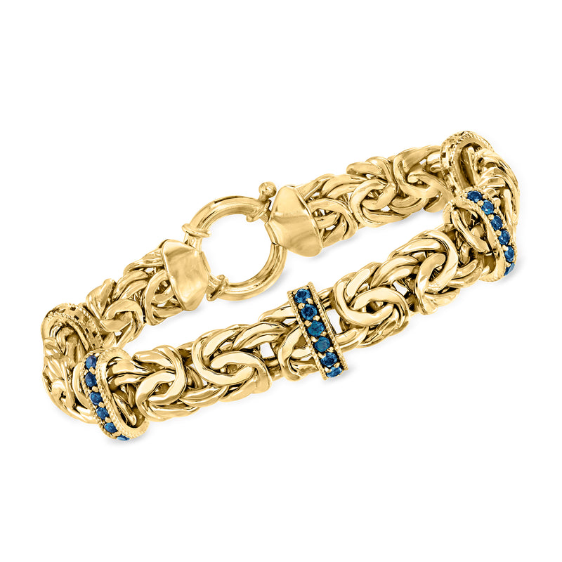 18kt gold over sterling Byzantine bracelet with blue bezel-set stones in station links