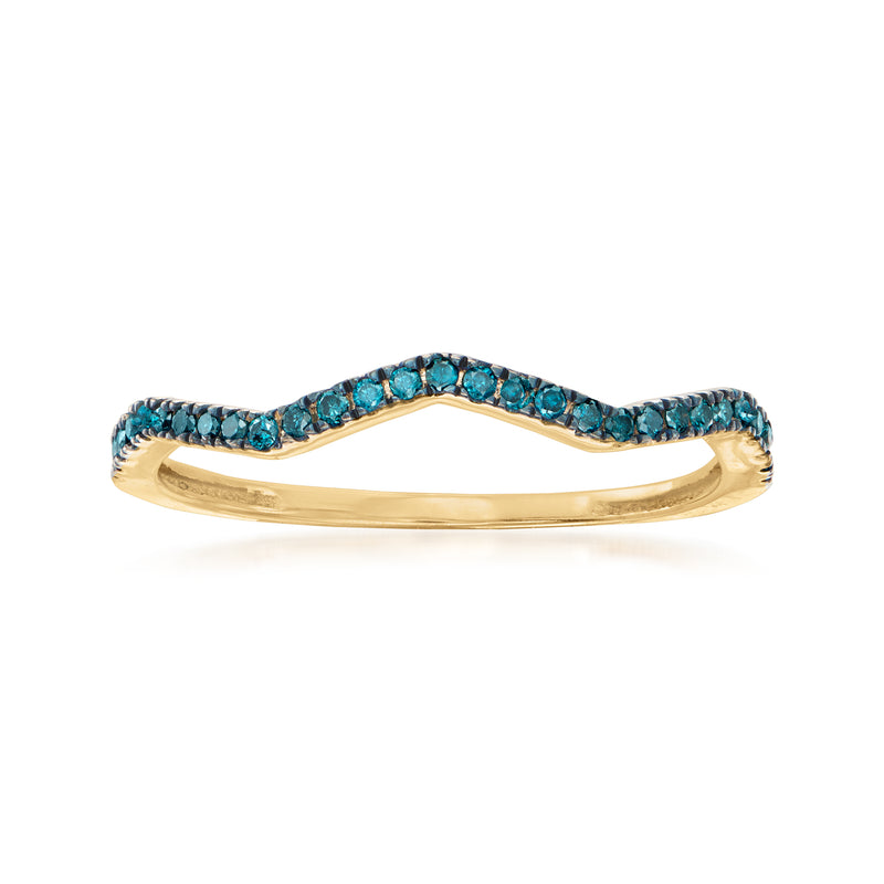 Wavy 18k gold over sterling ring with blue diamond accents