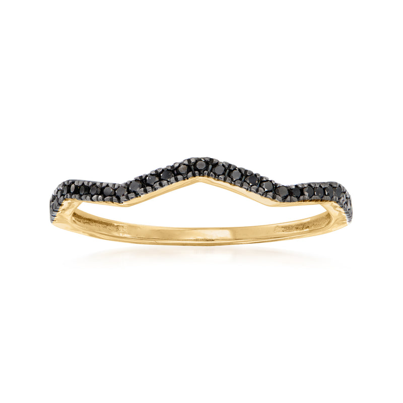 Black diamond wavy ring in gold over sterling with pavé black stones