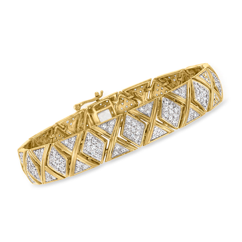 Gold-tone geometric bracelet with diamond-look square and triangle accents