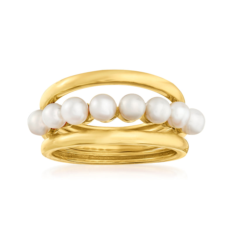 Gold over sterling ring with three cultured pearl round cabochons