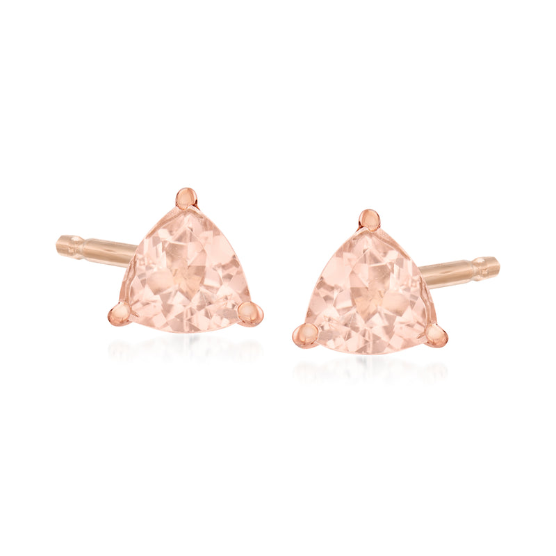 Rose gold triangle morganite stud earrings with pink gemstone