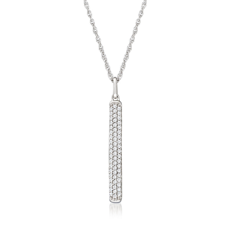 Sterling silver linear diamond pendant necklace with rectangular stone-set bar
